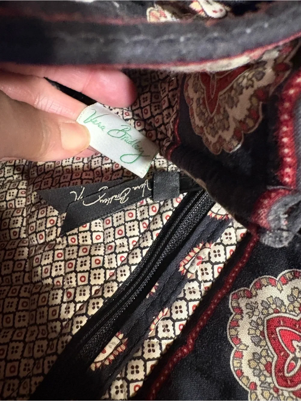 Vera Bradley Navy Quilted Paisley Tote with Red and Cream Accents